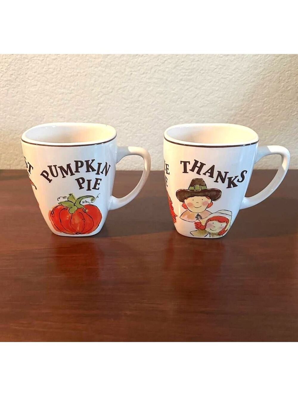 R Table by Rosanna Thanksgiving Mugs Set of 2 Turkey Pumpkin Pilgrim Harvest